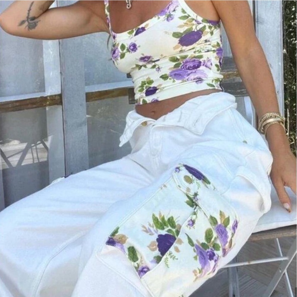 heavy manners cargo denim purple floral print size 29